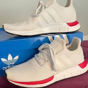 Adidas Swift Run White and Red Athletic Shoes